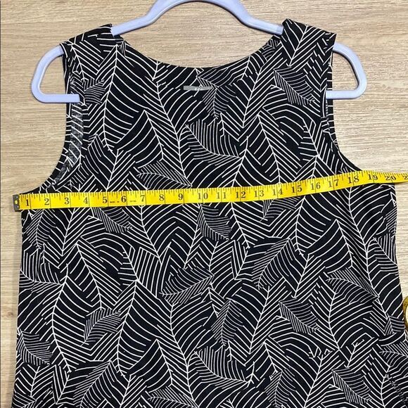 J. Jill Linen Cotton Shift Dress M Black White Leaf Print Sleeveless Pockets - Picture 7 of 11